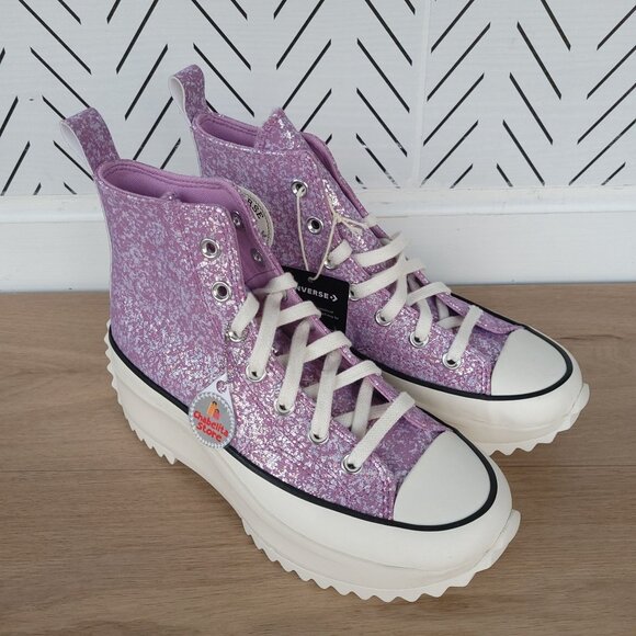✨Converse Run Star Hike Hi Women Shoes Size 7.5 Purple Glitter Platform A10096C - Picture 3 of 10